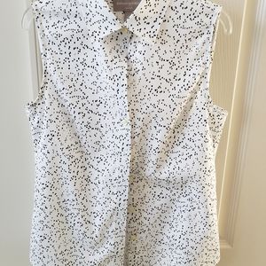 Women's Banana Republic Sleeveless Button Down Blouse White/Black Sz6